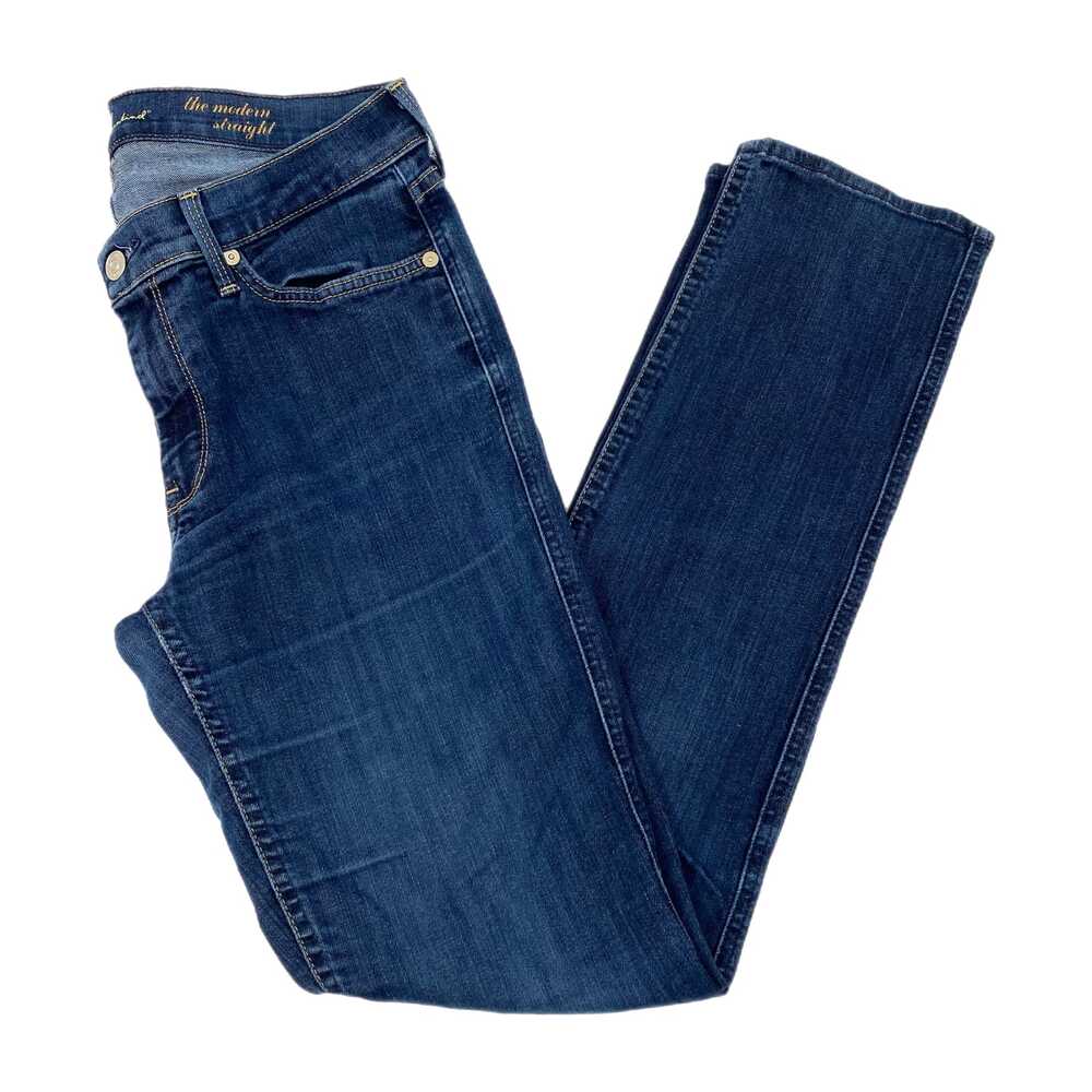 7 For All Mankind Blue Dark Wash Straight Leg Jeans Low Rise | Womens 32